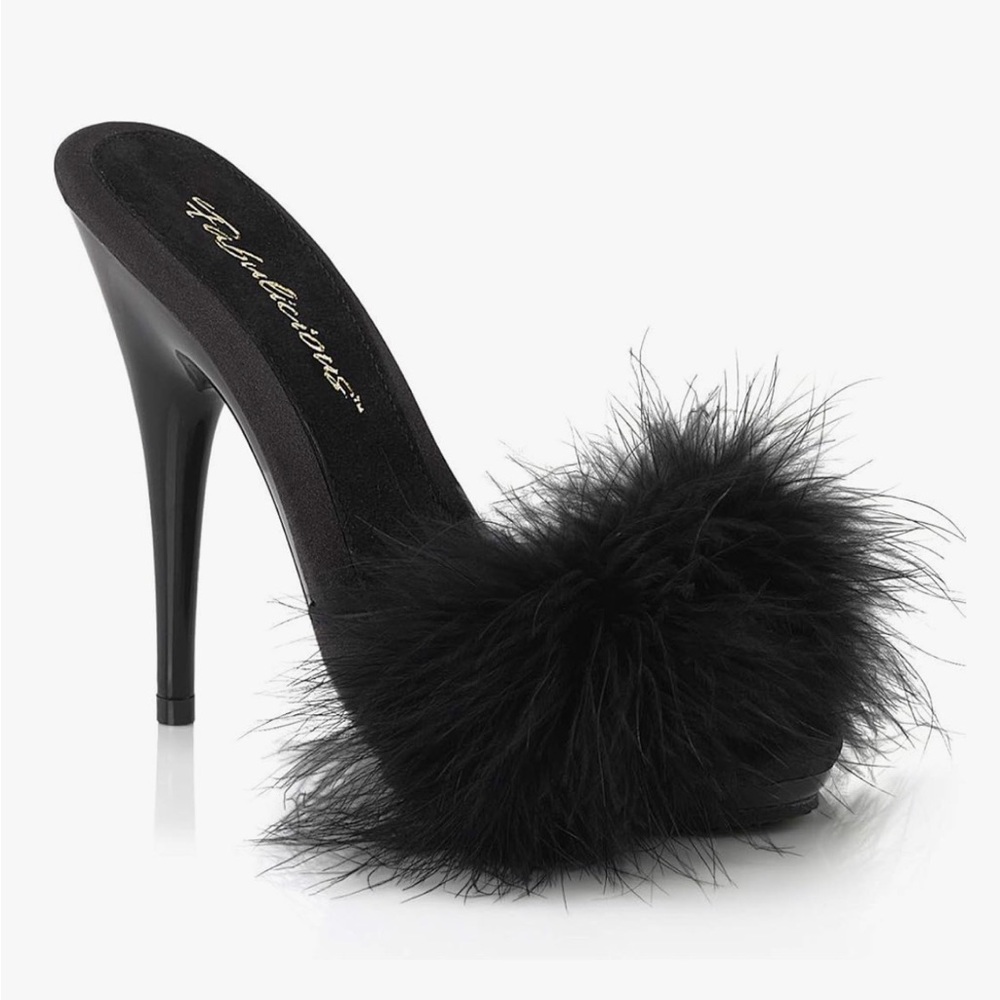 Elegant Black Feathered High Heels
